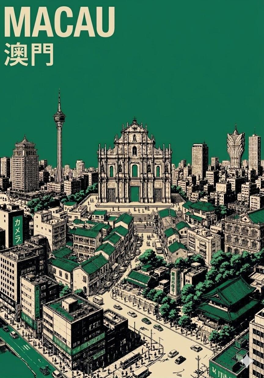 极简中世纪现代鸟瞰城市旅行海报 / Minimalist Mid Century Travel Poster Prompt，海报与插画，海报、插画、城市视觉，案例输出图 2
