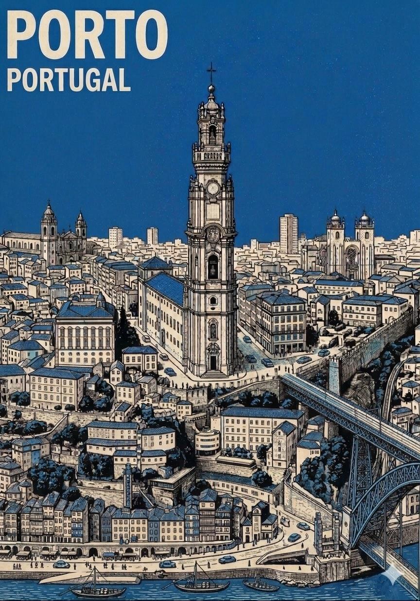 极简中世纪现代鸟瞰城市旅行海报 / Minimalist Mid Century Travel Poster Prompt，海报与插画，海报、插画、城市视觉，案例输出图 1