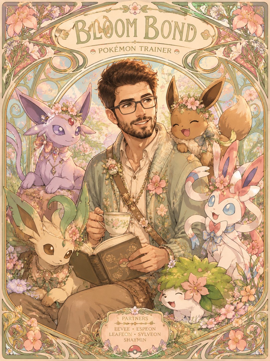 新艺术风格宝可梦训练师二次元插画 / Art Nouveau Pokemon Trainer Anime Style，角色设计，时尚、插画、角色，案例输出图 2
