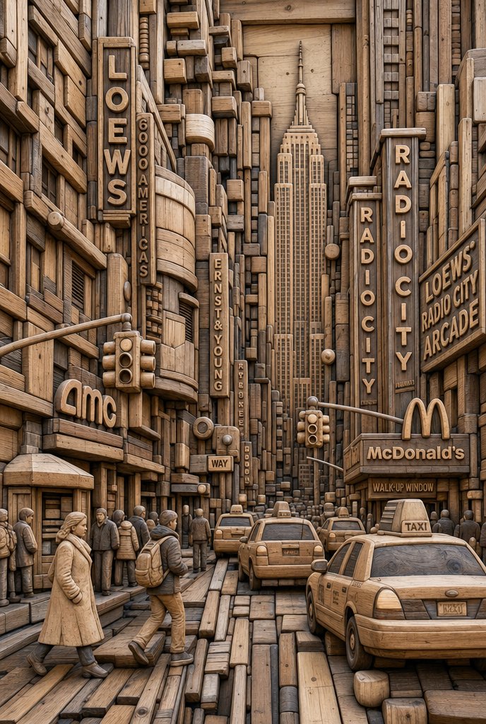 通用模块化木质拼装浮雕提示词 / Universal Modular Wood Block Relief System Prompt,海报与插画,海报、插画、极简,案例输出图 1