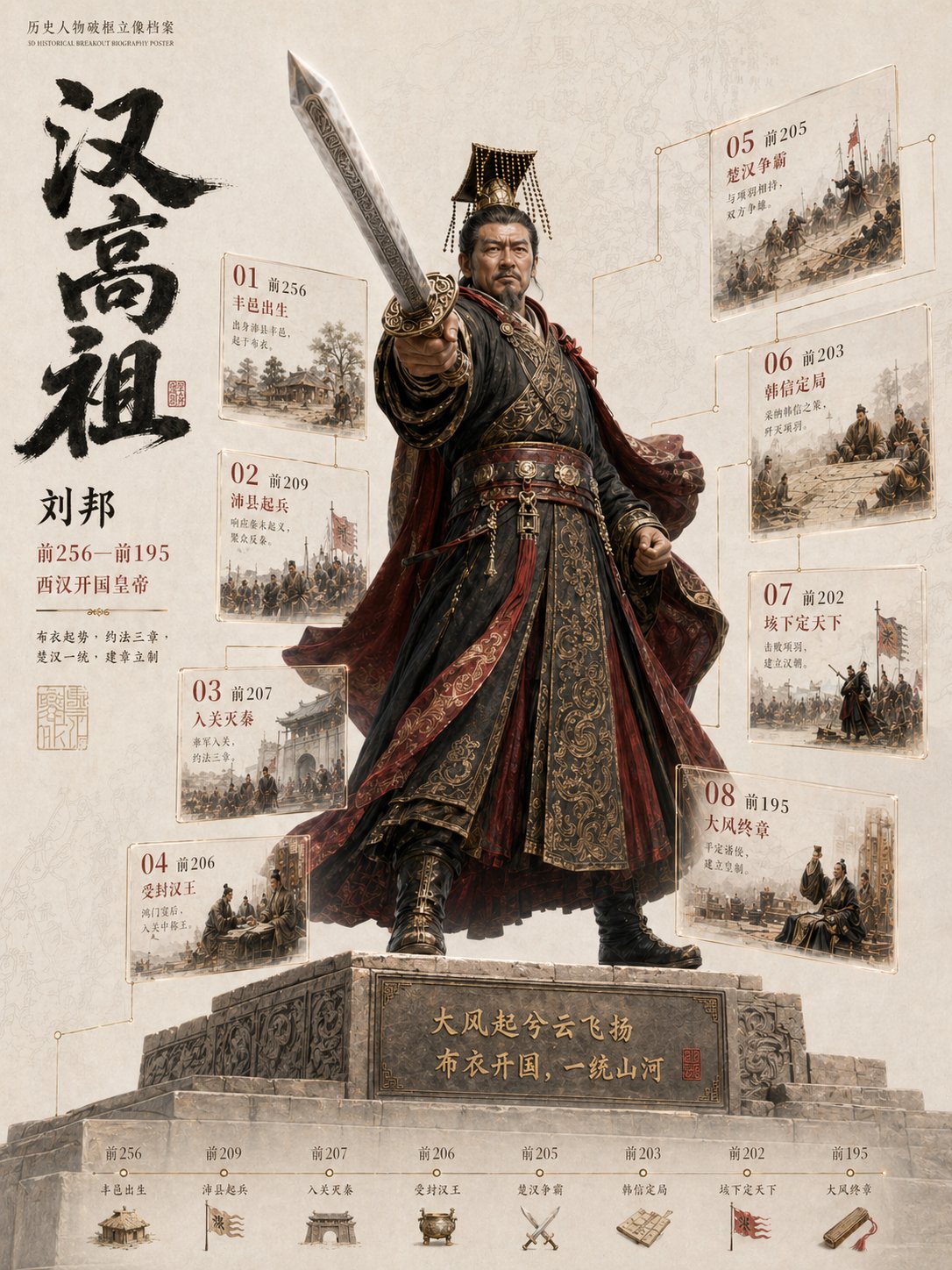 3D写实历史人物传记破框视觉海报 / 3d Historical Breakout Biography Poster，角色设计，电影感、海报、截图，案例输出图 1