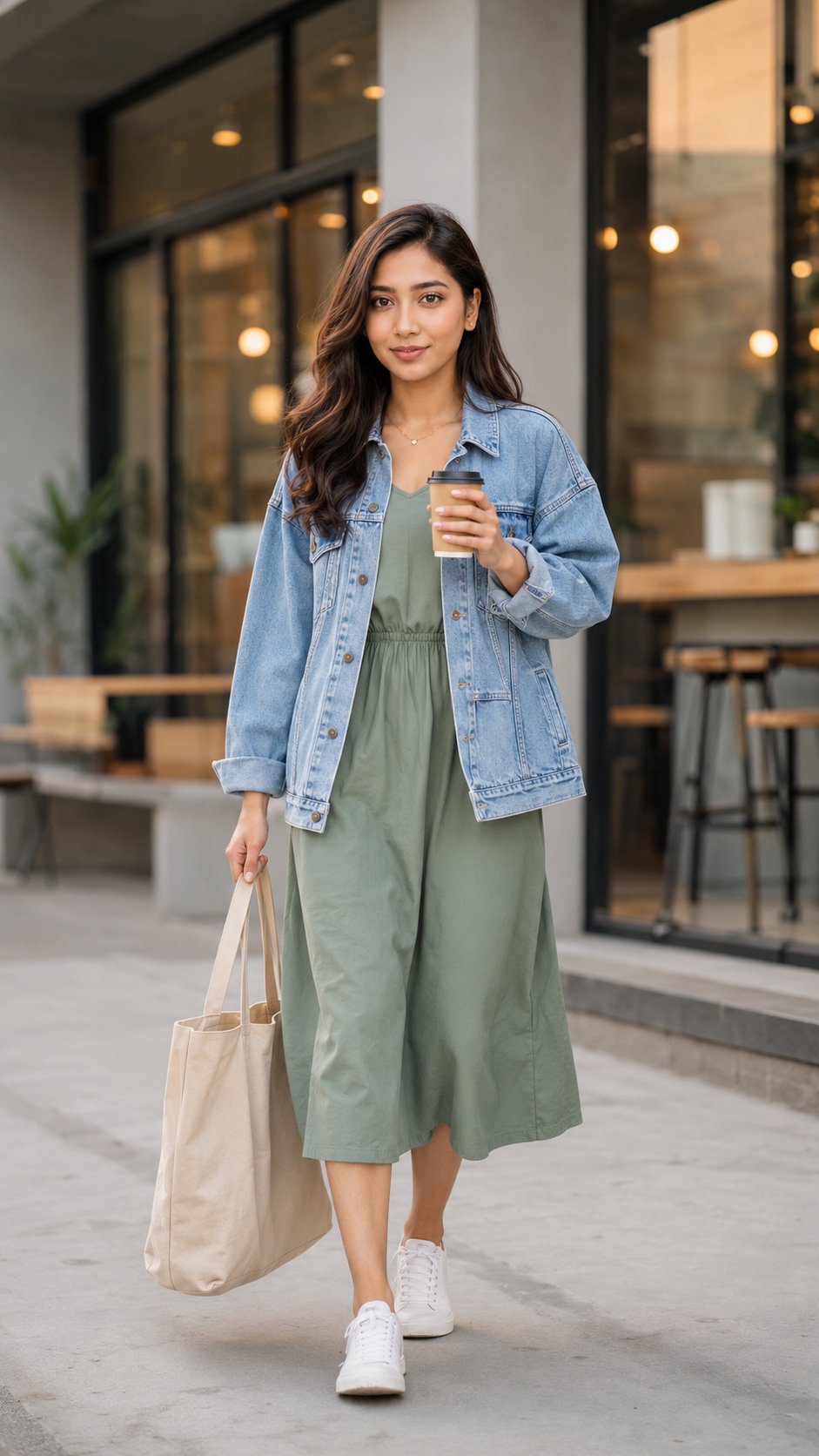 咖啡馆街头极简时尚东亚女性人像 / Aesthetic Fashion Photography East Asian Woman Cafe，人像与摄影，人像、电影感、时尚，案例输出图 1