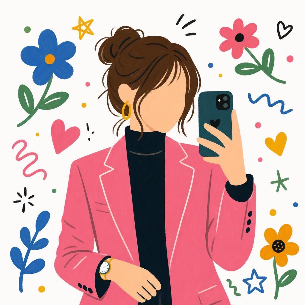现代扁平化粉色西装无脸少女插画 / Faceless Girl Pink Blazer Flat Cartoon Illustration，人像与摄影，人像、插画、极简，案例输出图 1