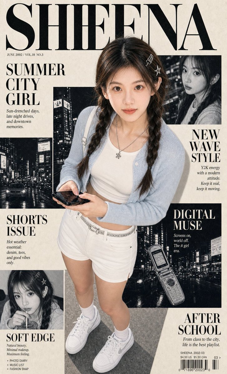 复古千禧风时尚杂志封面人像提示词 / Y2k Fashion Magazine Cover Portrait Prompt,角色设计,人像、时尚、角色,案例输出图 1
