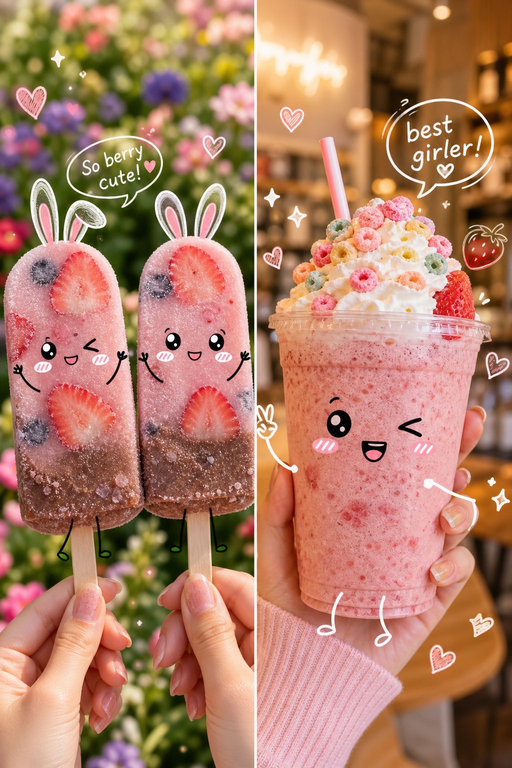 治愈系可爱美食涂鸦摄影风格提示词 / Kawaii Food Doodle Photography Prompts，人像与摄影，人像、电影感、插画，案例输出图 1