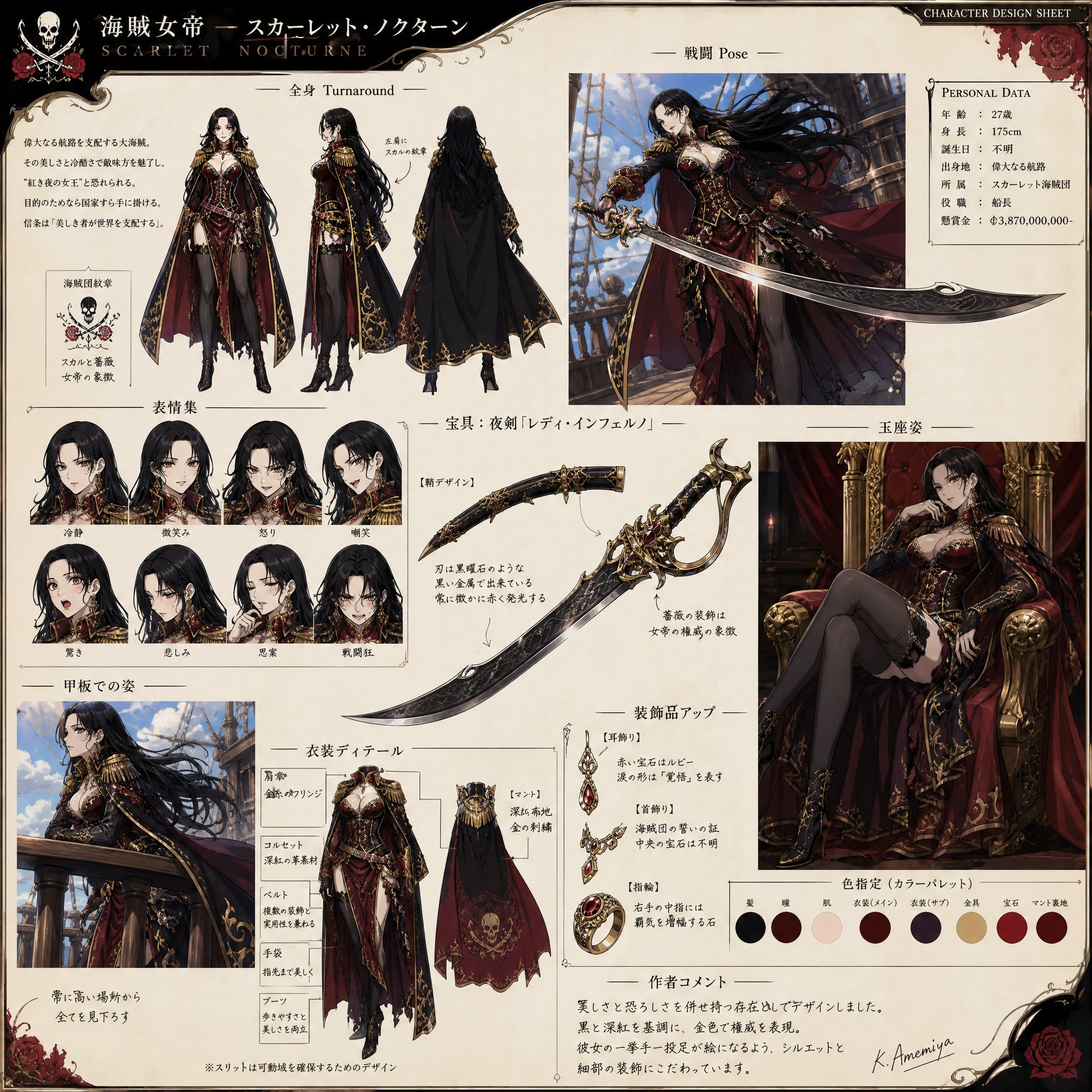 神秘海贼女皇高端动漫角色设定集 / Mysterious Pirate Empress Anime Character Sheet，角色设计，角色、二次元、排版，案例输出图 1