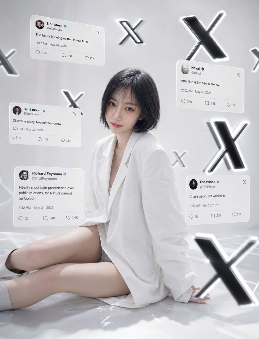 奢华极简主义创作者社交媒体肖像 / Luxury Minimalist Creator Social Media Portrait，UI 与社交媒体截图，人像、电影感、时尚，案例输出图 1