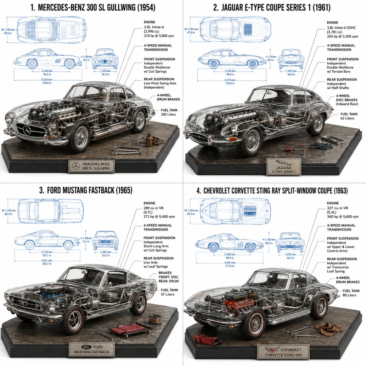 经典名车机械解构透视渲染 / Classic Car Anatomy Technical Render,海报与插画,海报、插画、城市视觉,案例输出图 1
