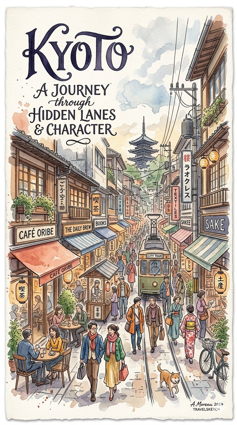复古水彩巴黎京都城市建筑手绘艺术海报 / Vintage Watercolor Paris Kyoto Travel Posters，海报与插画，海报、插画、城市视觉，案例输出图 2