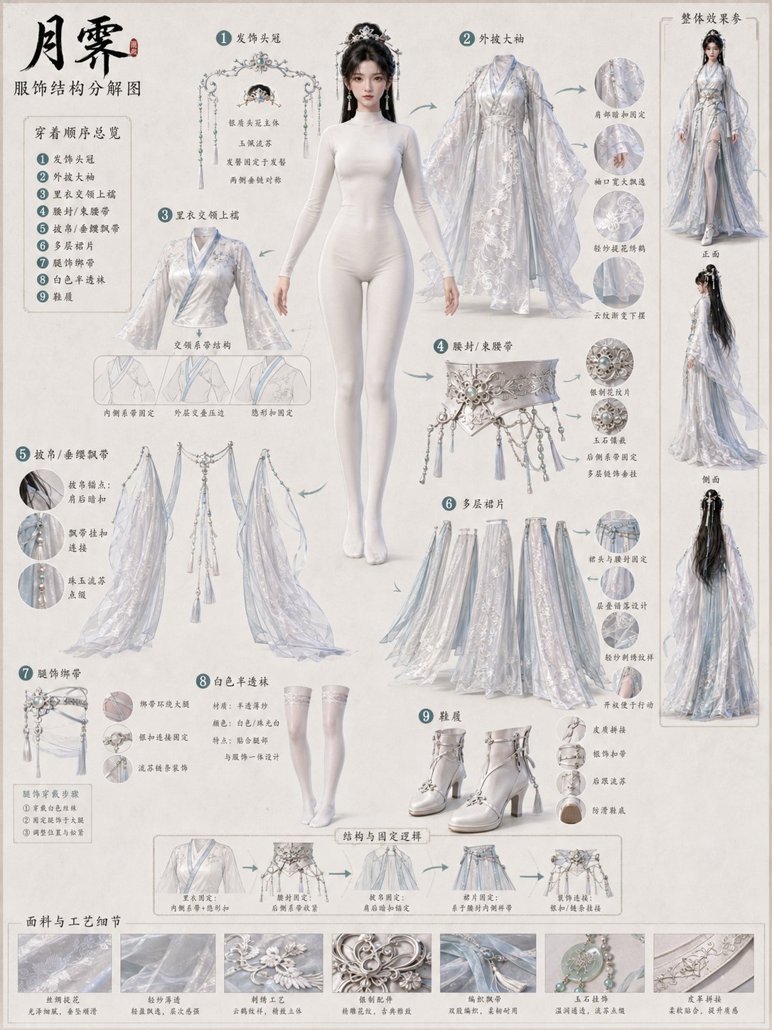 古风3D女性角色服饰拆解设定图 / Ancient Chinese 3d Female Character Garment Decomposition，角色设计，人像、电影感、角色，案例输出图 1