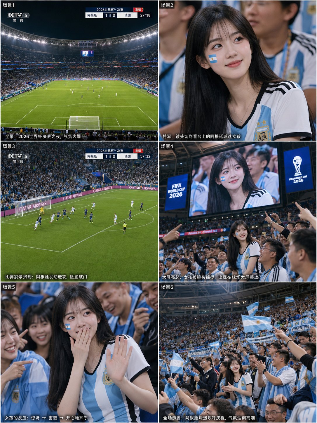2026世界杯阿根廷女球迷故事板 / 2026 World Cup Argentina Female Fan Storyboard,UI 与社交媒体截图,插画、UI、截图,案例输出图 1