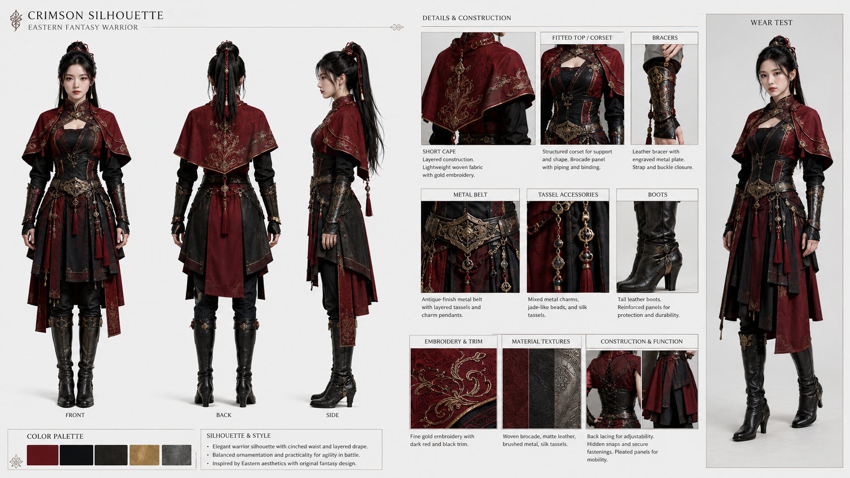 东方幻想女战士服装拆解设计图 / Oriental Fantasy Warrior Costume Design Breakdown,角色设计,时尚、角色、角色设计,案例输出图 1