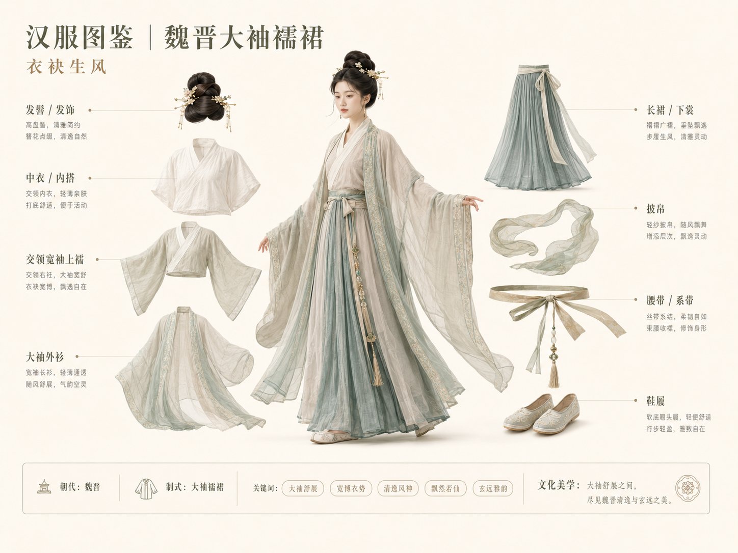 苹果风魏晋汉服层级结构图鉴 / Apple Style Wei Jin Hanfu Structure Diagram,角色设计,海报、插画、角色,案例输出图 1