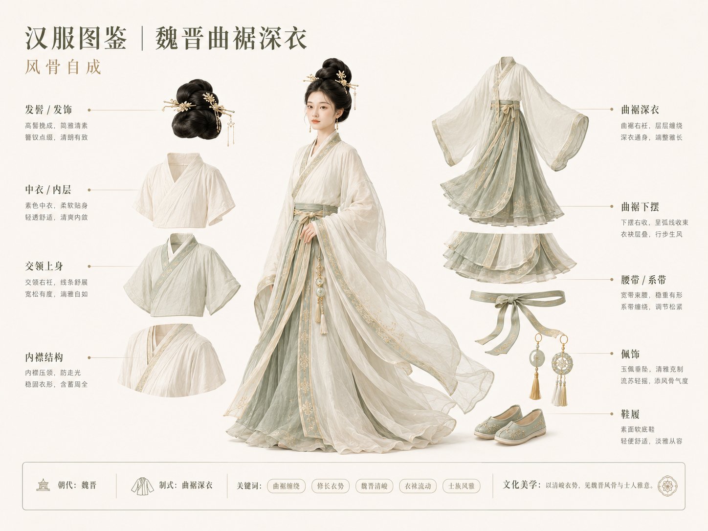 苹果风魏晋汉服层级结构图鉴 / Apple Style Wei Jin Hanfu Structure Diagram，角色设计，海报、插画、角色，案例输出图 2