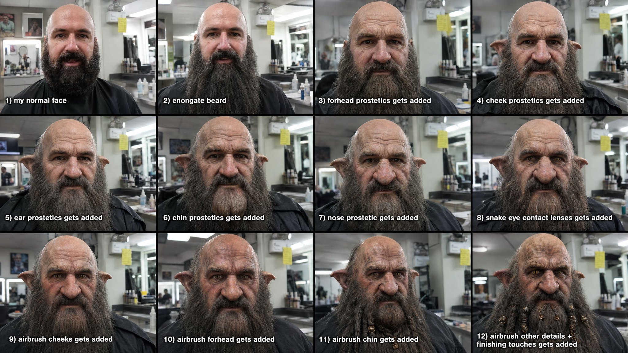 电影特效化妆矮人变身全过程 / Fantasy Dwarf Makeup Step By Step Grid,海报与插画,海报、插画、海报与插画,案例输出图 1