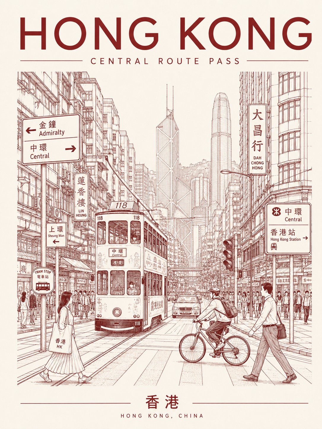 极简单色城市建筑线描海报生成指令 / Urban Line Atlas Poster Generator，UI 与社交媒体截图，时尚、海报、UI，案例输出图 2