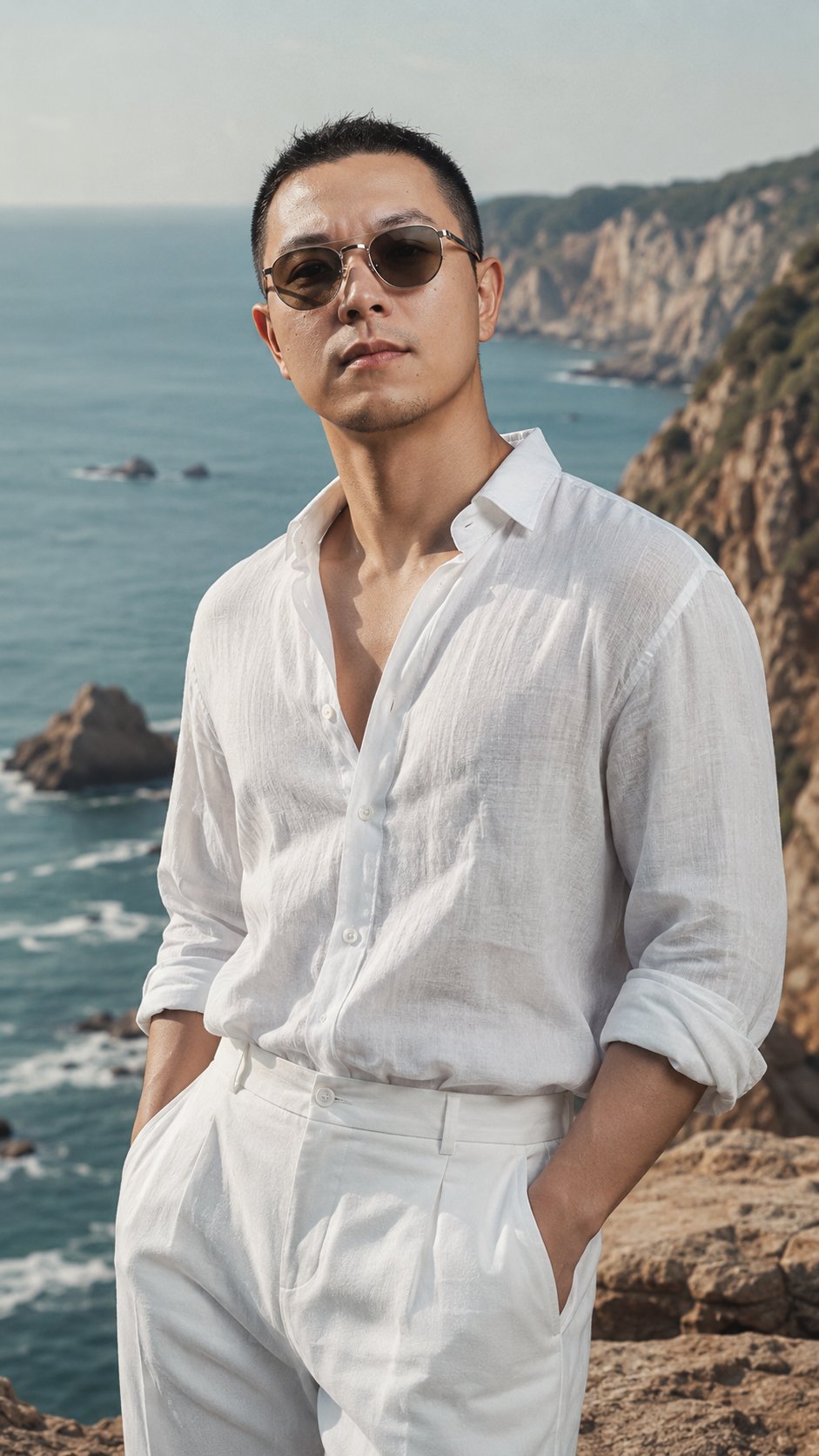 韩系极简奢华海边夏日男士写真 / Korean Minimalist Luxury Coastal Summer Portrait，人像与摄影，人像、电影感、时尚，案例输出图 1