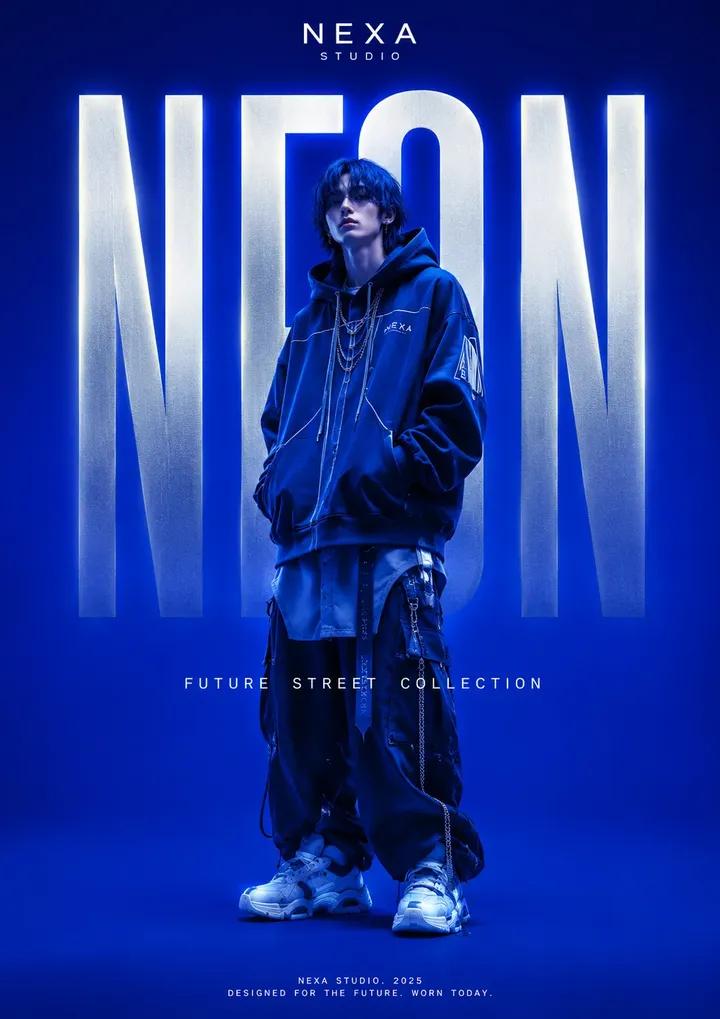 高级街头时尚杂志画报设计提示词 / Premium Streetwear Fashion Editorial Poster Prompt，人像与摄影，人像、时尚、海报，案例输出图 2