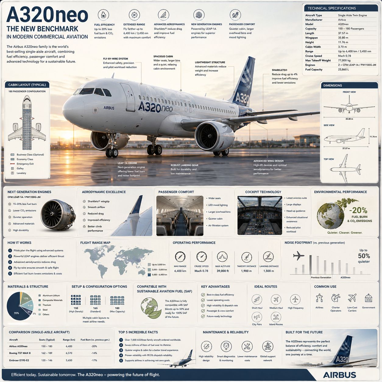 现代商业客机航空百科参考信息图 / Premium Commercial Aviation Infographic Handbook，模型对比与社区，时尚、海报、插画，案例输出图 1