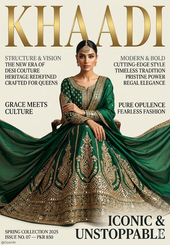 高端南亚时尚杂志封面翡翠绿刺绣礼服 / Luxury South Asian Fashion Magazine Cover Emerald Lehenga,人像与摄影,人像、电影感、时尚,案例输出图 1
