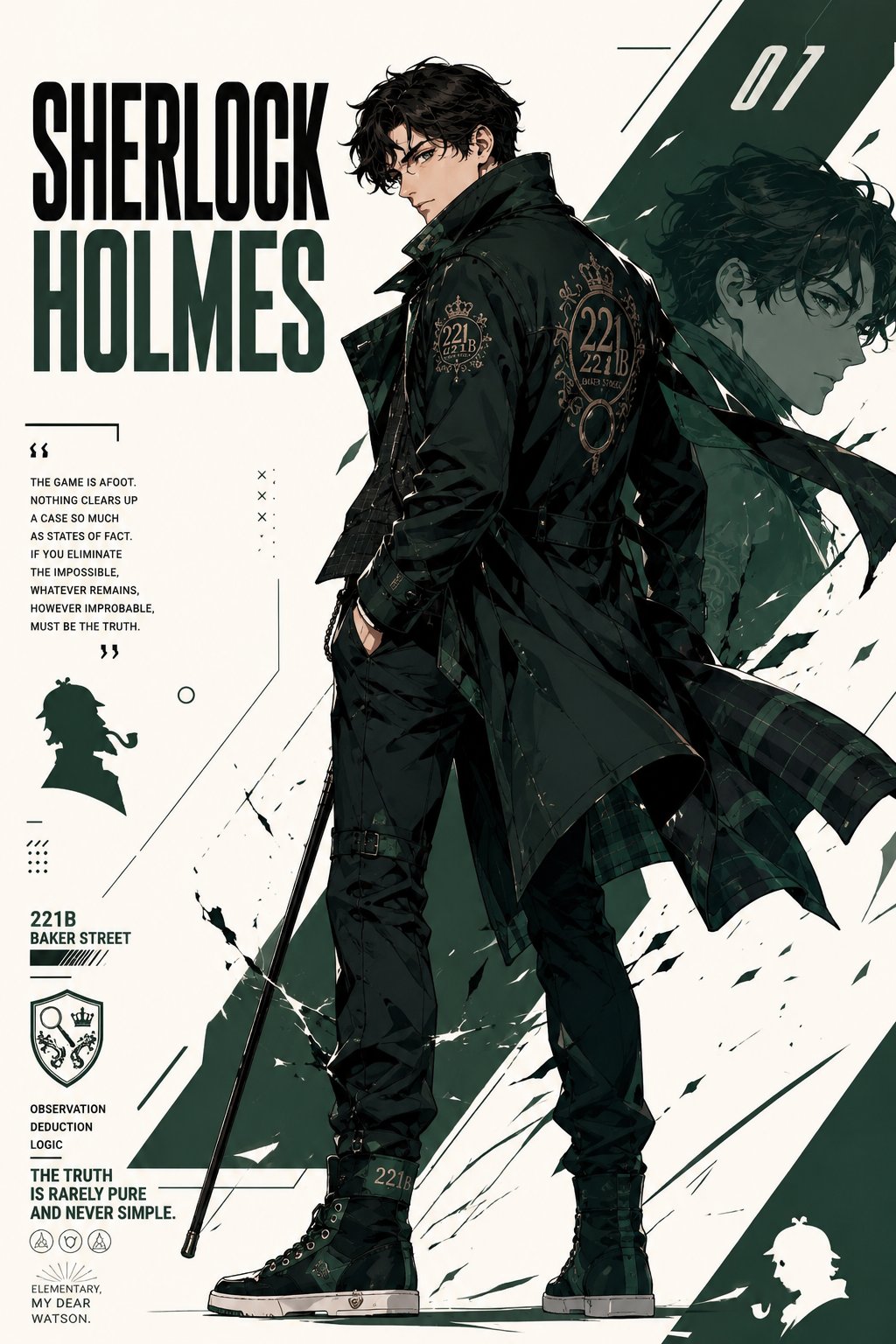 福尔摩斯杰克船长赛博街头风海报 / Sherlock Holmes Jack Sparrow Futuristic Streetwear Anime Poster，角色设计，电影感、海报、插画，案例输出图 1