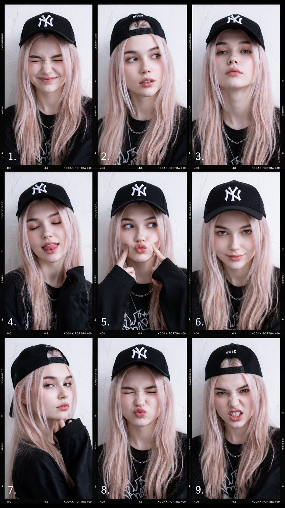 酷飒街头风少女九宫格时尚人像写真 / 9 Frame Fashion Streetwear Portrait Collage Color，模型对比与社区，35mm、人像、时尚，案例输出图 1