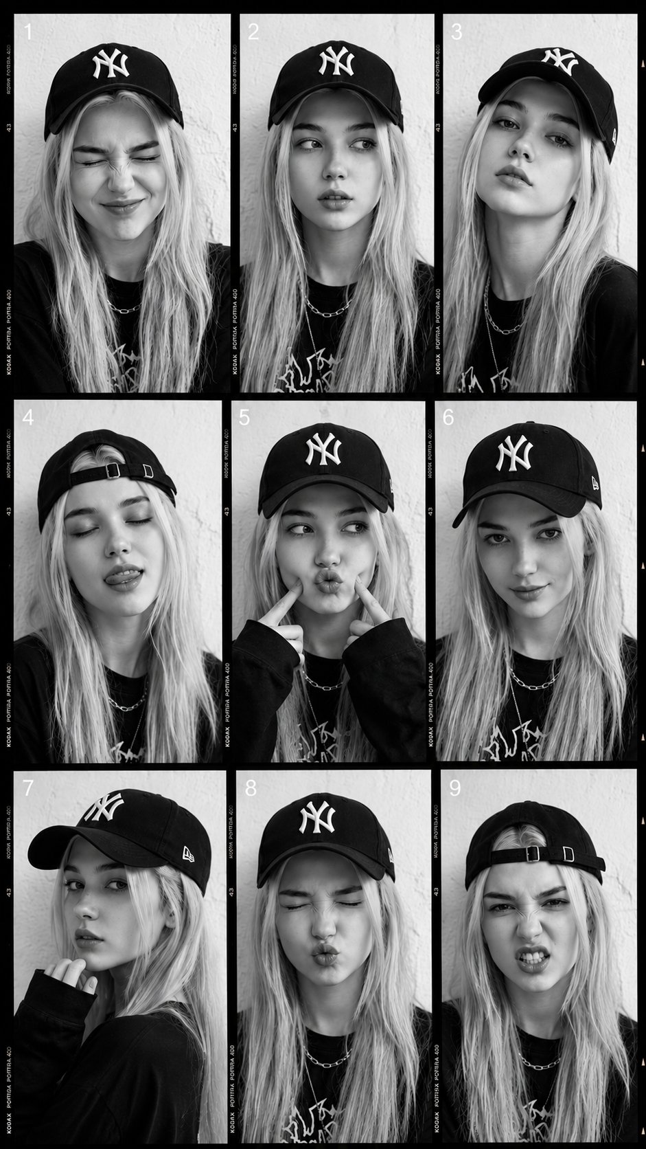 酷飒街头风少女九宫格时尚人像写真 / 9 Frame Fashion Streetwear Portrait Collage，模型对比与社区，人像、时尚、极简，案例输出图 1