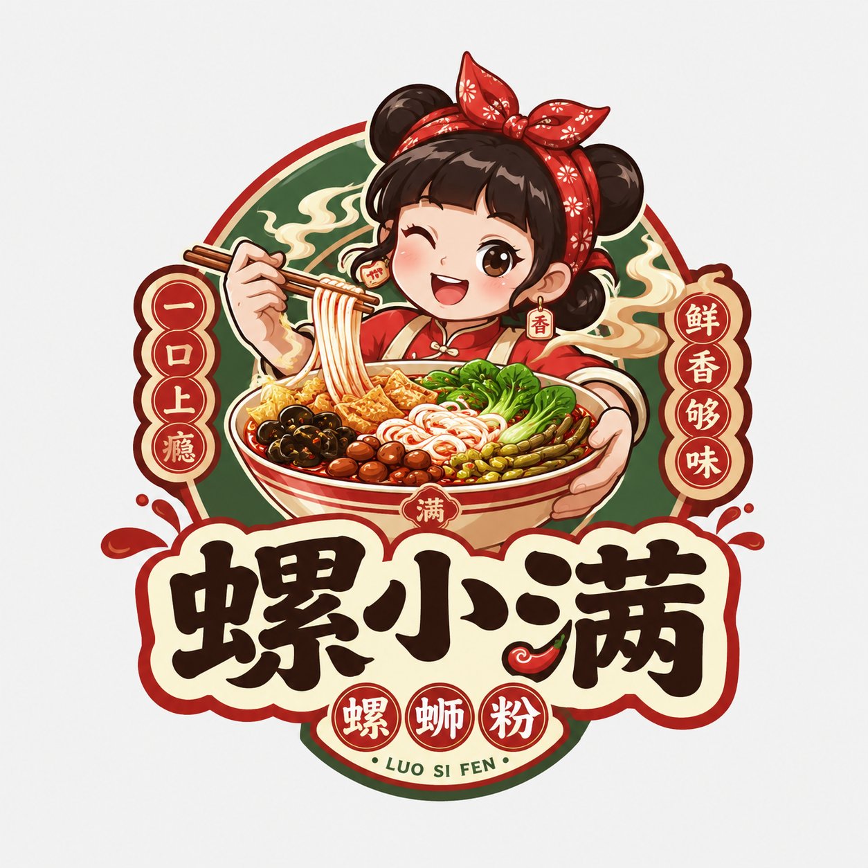 国潮美食角色徽章标志设计 / Chinese Food Mascot Badge Logo Generator，角色设计，人像、插画、角色，案例输出图 1