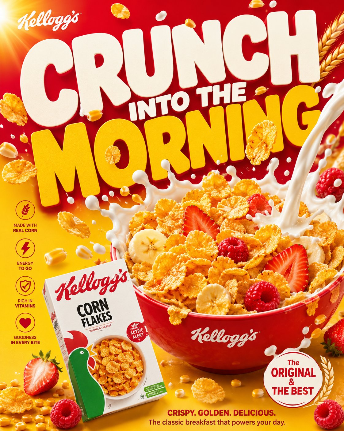 高端快消品牌早餐谷物商业海报设计 / Golden Morn Fmcg Poster Campaign System,角色设计,电影感、时尚、海报,案例输出图 1