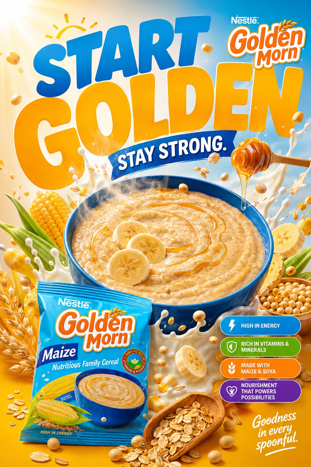 高端快消品牌早餐谷物商业海报设计 / Golden Morn Fmcg Poster Campaign System，角色设计，电影感、时尚、海报，案例输出图 2