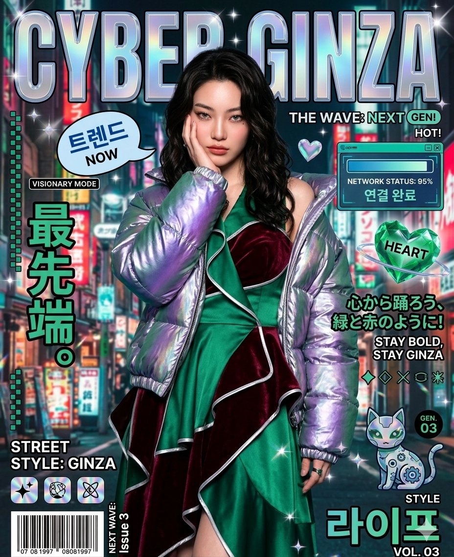 复古未来主义赛博朋克杂志封面 / Retro Futuristic Cyberpunk Magazine Style，人像与摄影，霓虹、人像、时尚，案例输出图 2
