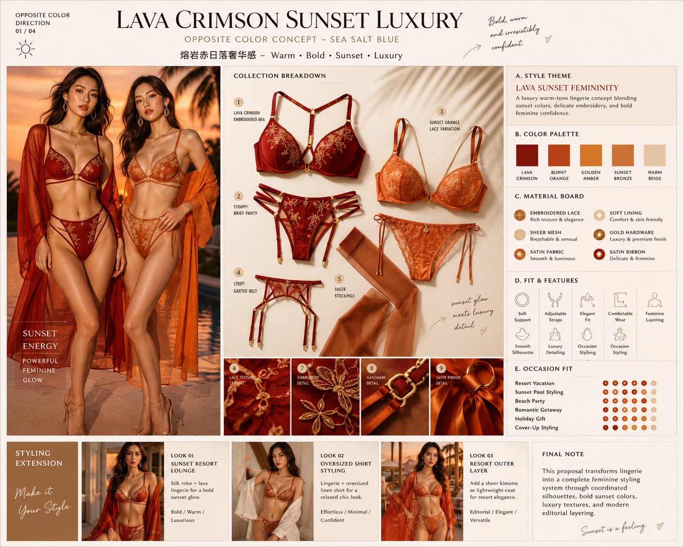 AI高端内衣套装时尚企划画板 / Luxury Innerwear Styling Proposal Board，UI 与社交媒体截图，时尚、海报、UI，案例输出图 1