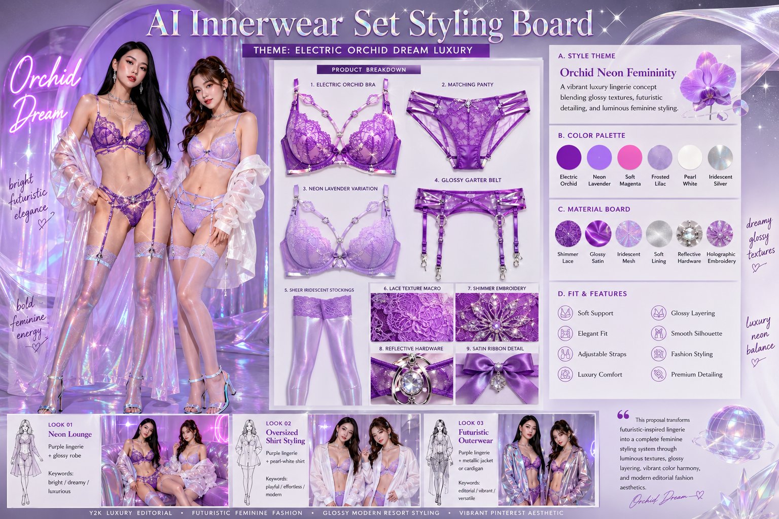 AI高端内衣套装时尚企划画板 / Luxury Innerwear Styling Proposal Board，UI 与社交媒体截图，时尚、海报、UI，案例输出图 2