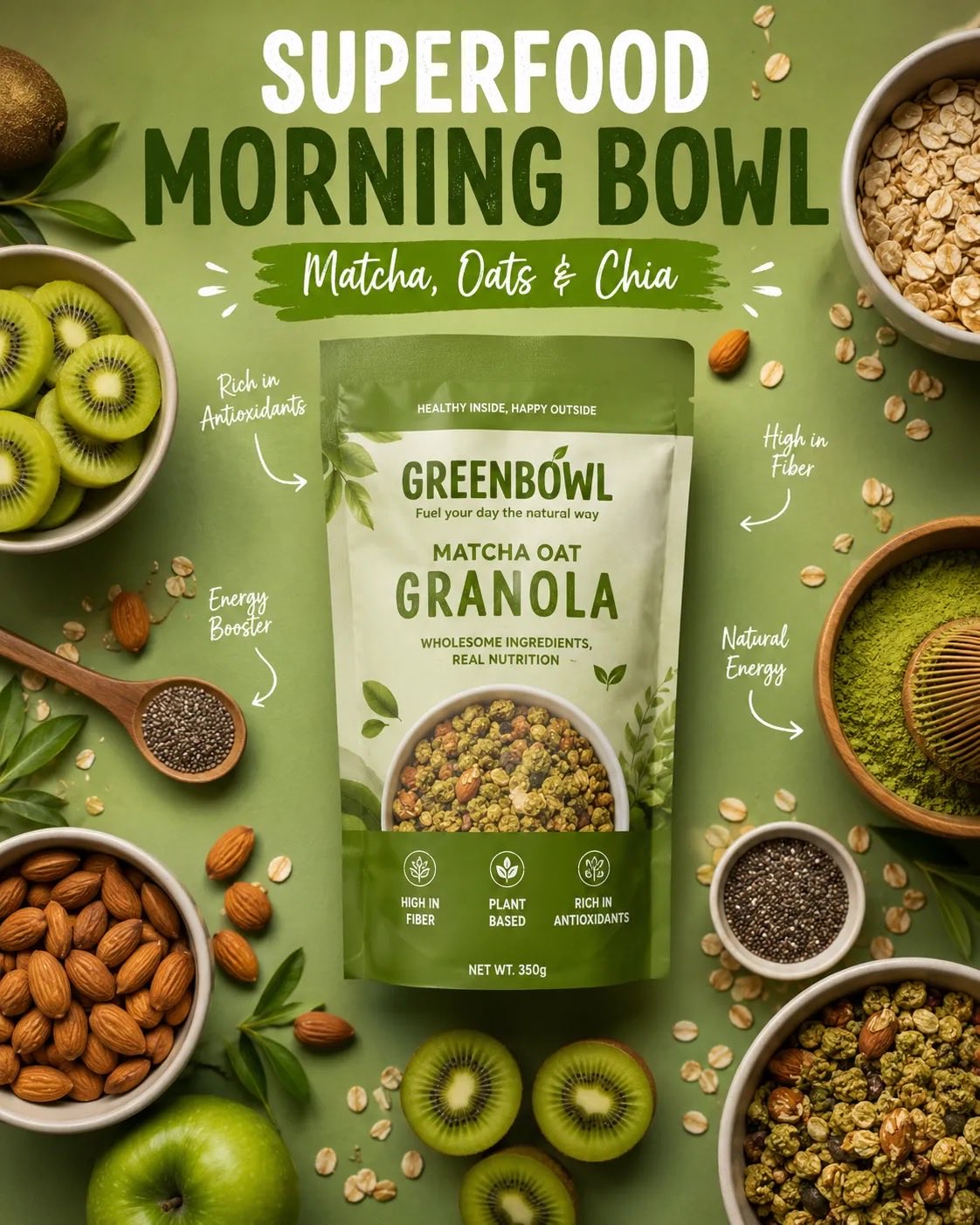 极简高端健康早餐麦片广告海报 / Ultra Realistic Healthy Breakfast Granola Ad，人像与摄影，人像、海报、极简，案例输出图 1