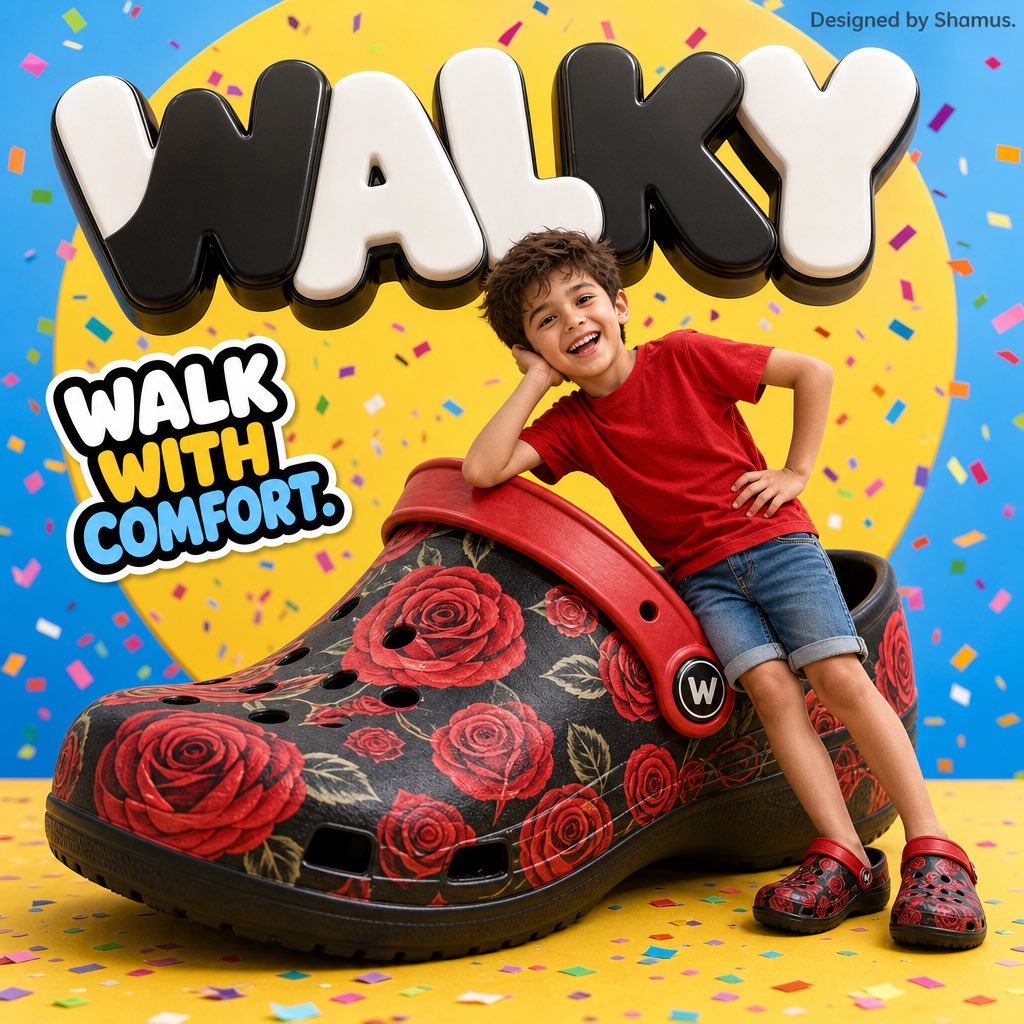 巨型玫瑰洞洞鞋创意儿童广告海报 / Vibrant Children Shoe Ad Poster Rose Clog,人像与摄影,人像、海报、人像与摄影,案例输出图 1