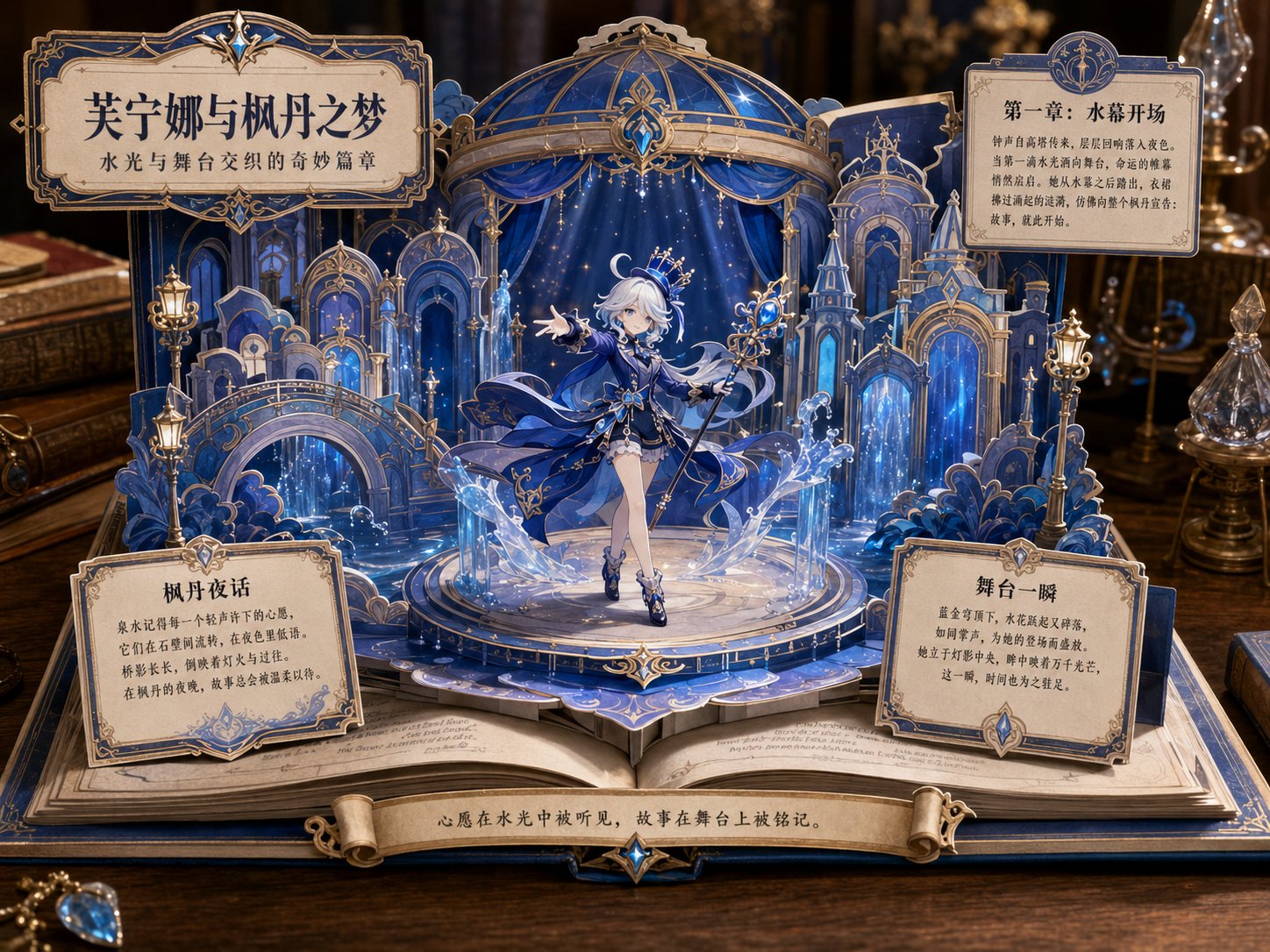 梦境立体书剧场海报提示词 / Dreamland Pop Up Book Theater Poster Prompt，UI 与社交媒体截图，海报、插画、UI，案例输出图 1