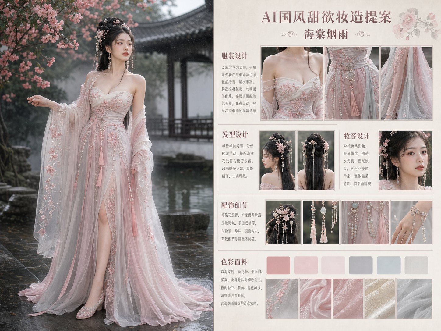 AI国风甜欲妆造提案板 / Ai Chinese Style Sweet Sultry Makeup Proposal Board,人像与摄影,人像、时尚、排版,案例输出图 1