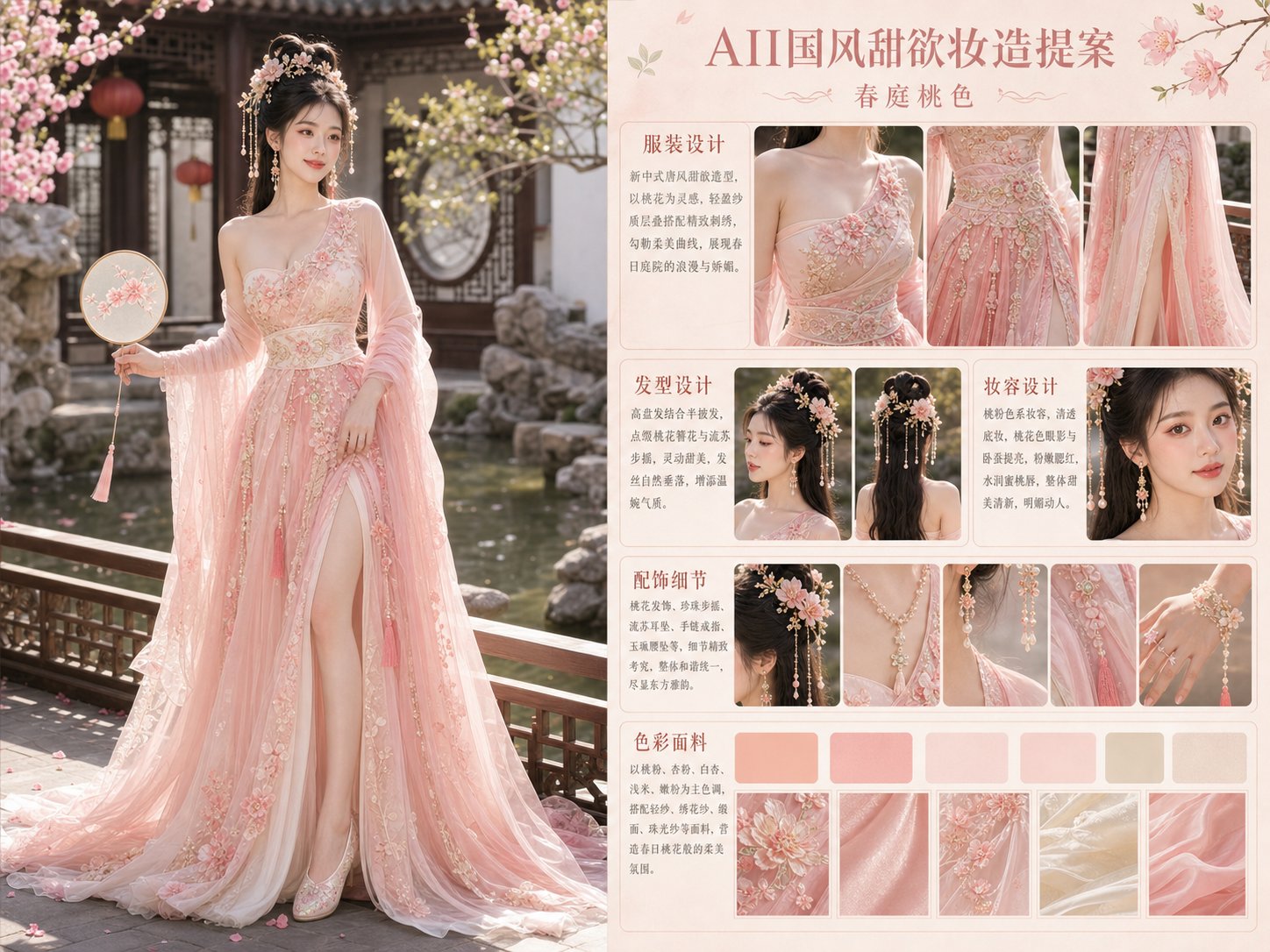 AI国风甜欲妆造提案板 / Ai Chinese Style Sweet Sultry Makeup Proposal Board，人像与摄影，人像、时尚、排版，案例输出图 2