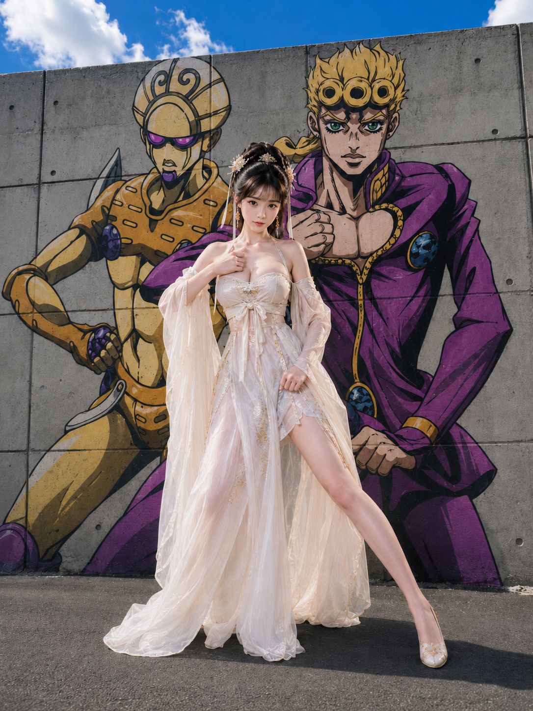 真实人像模仿动漫壁画写实街拍 / Real Person Imitating Anime Mural Street Portrait,角色设计,人像、插画、角色,案例输出图 1