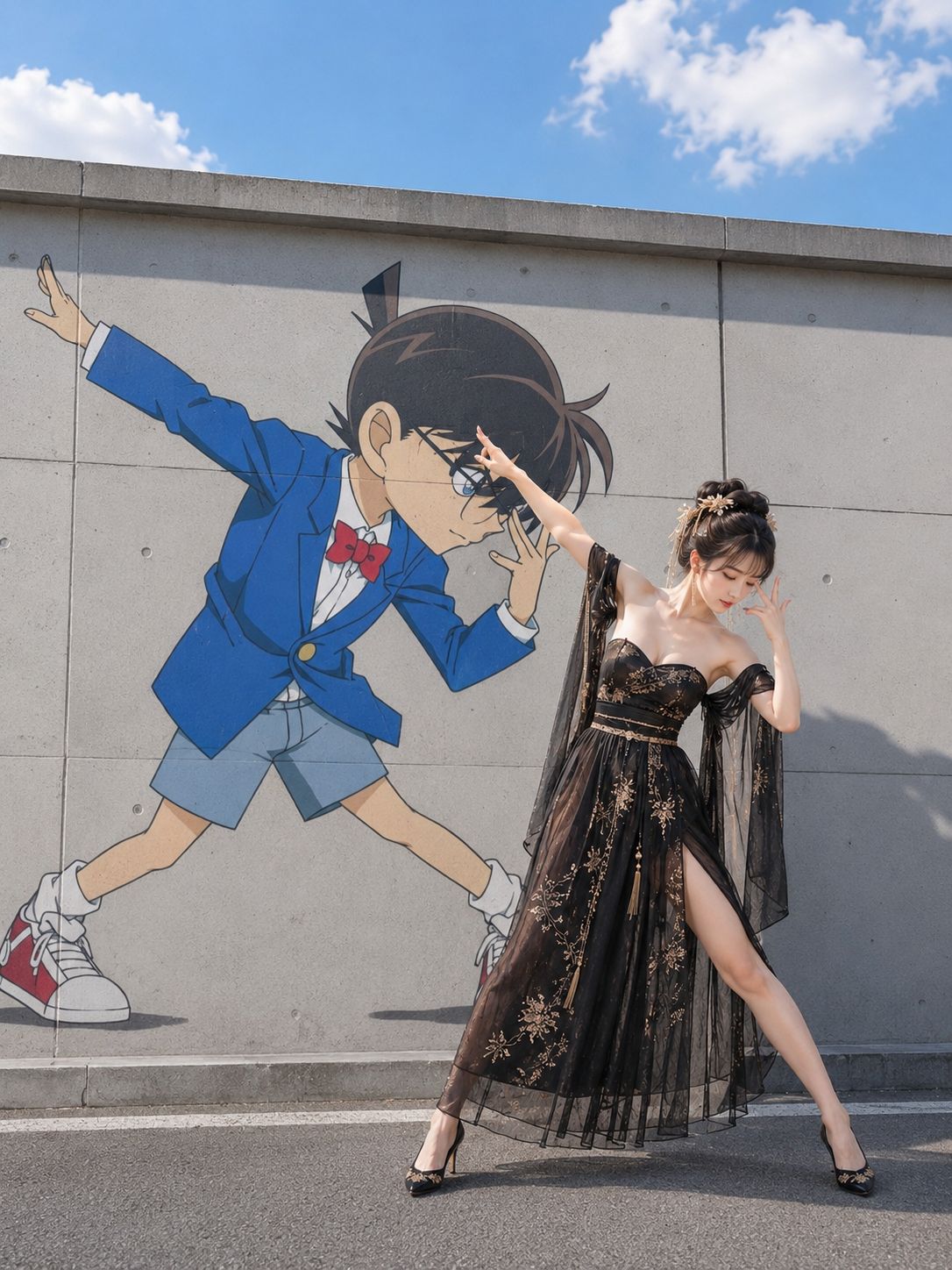 真实人像模仿动漫壁画写实街拍 / Real Person Imitating Anime Mural Street Portrait，角色设计，人像、插画、角色，案例输出图 2