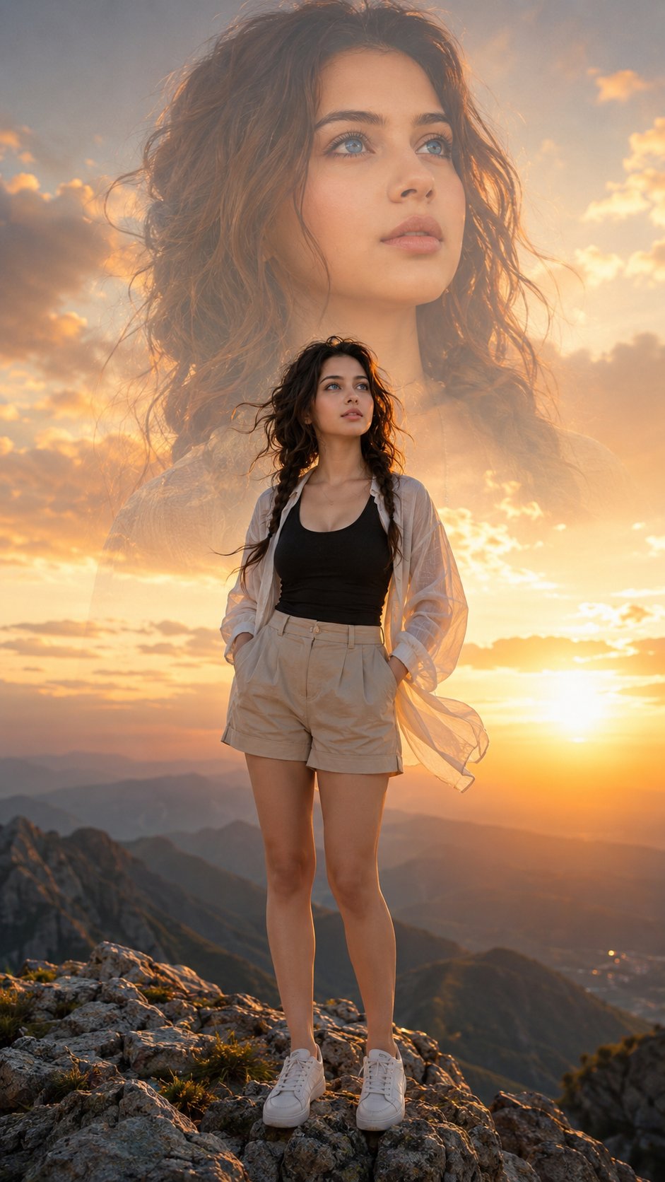 金秋山岭双重曝光唯美女性人像 / Ultra Realistic Cinematic Double Exposure Mountain Portrait,人像与摄影,35mm、人像、电影感,案例输出图 1