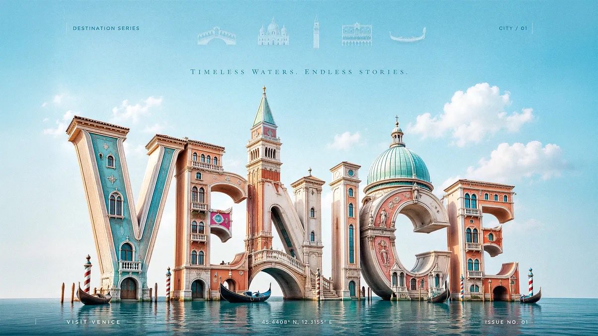高端3D雕塑感城市地标文字旅行海报 / Premium 3d Typography City Travel Poster，人像与摄影，人像、电影感、时尚，案例输出图 1