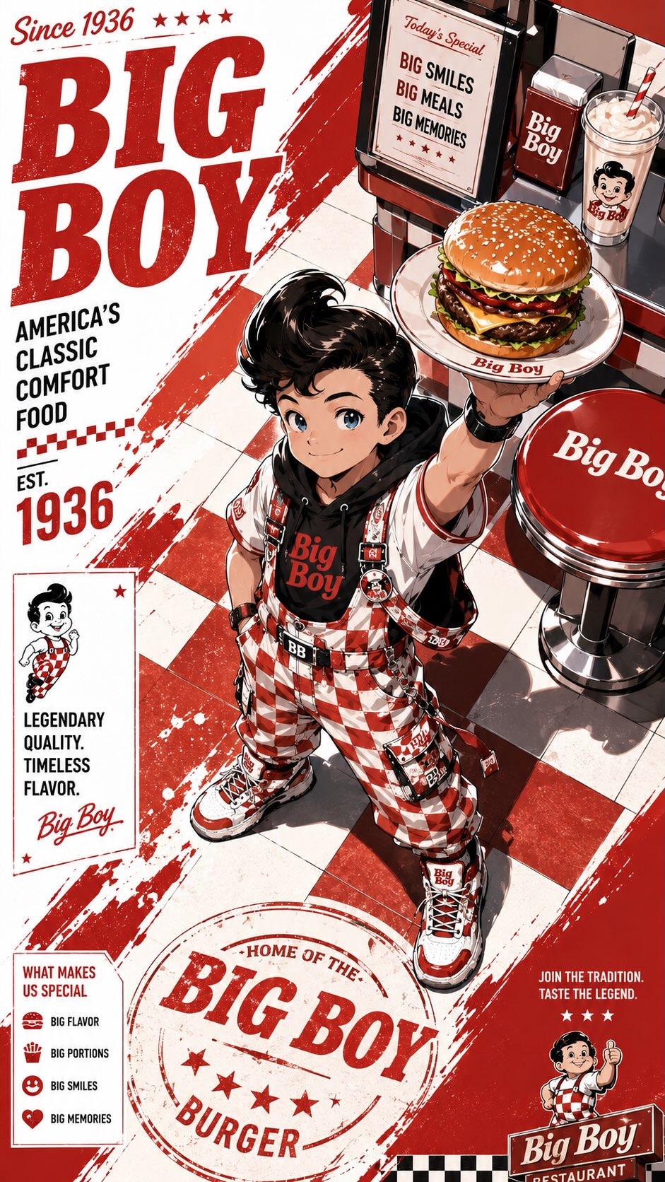 动感日漫风快餐潮牌吉祥物海报 / Anime Streetwear Fast Food Mascot Poster，角色设计，时尚、海报、插画，案例输出图 1