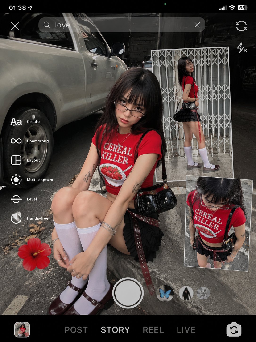 街头拼贴风红色草莓T恤Y2K女孩 / Y2k Street Collage Red Strawberry Tee Girl，UI 与社交媒体截图，UI、截图、城市视觉，案例输出图 2