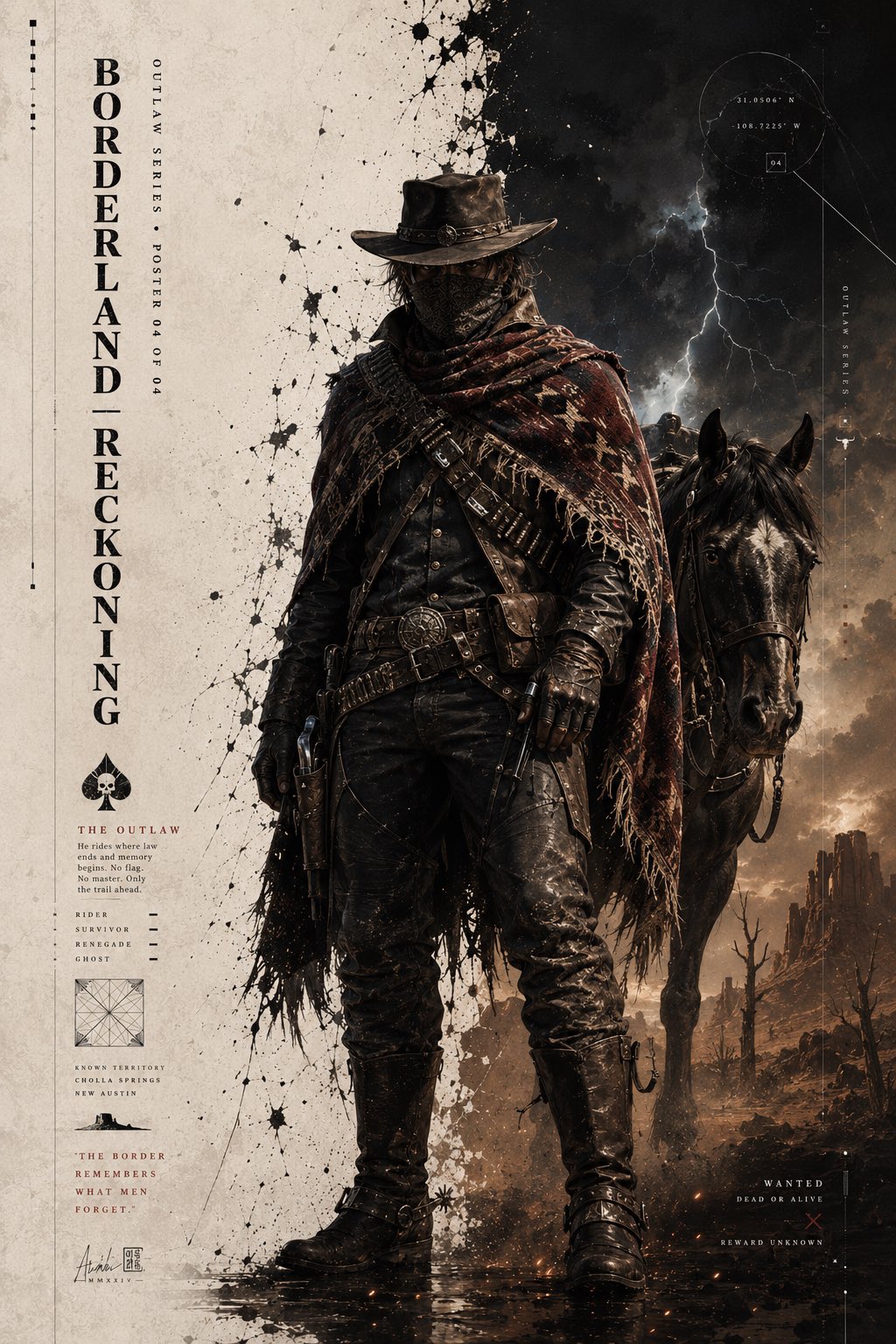 暗黑西部亡命徒高级电影感海报 / Dark Western Outlaw Cinematic Poster，角色设计，电影感、海报、角色，案例输出图 2
