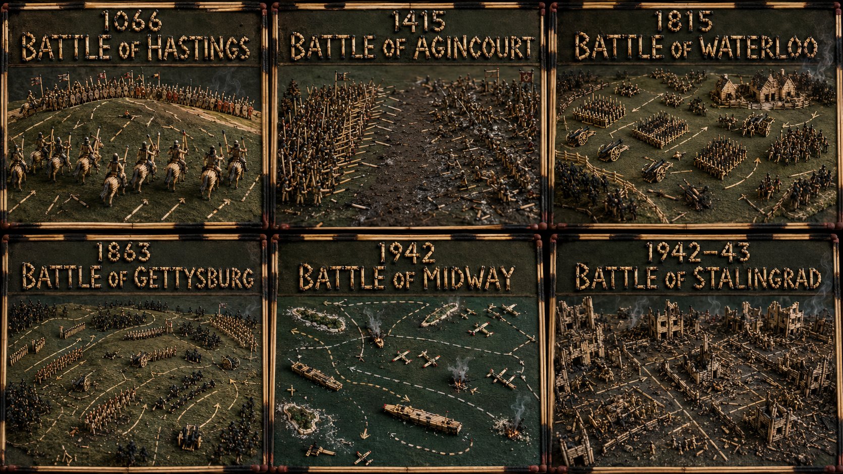 火柴重构历史战役微缩景观 / Historic Battles Matchstick Diorama Grid，人像与摄影，人像、城市视觉、人像与摄影，案例输出图 1