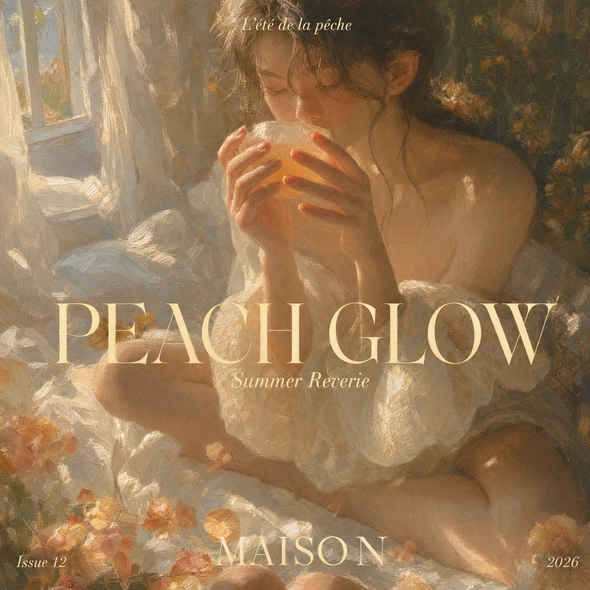 窗边持桃白裙少女唯美油画 / East Asian Woman Peach Oil Painting，海报与插画，时尚、海报、插画，案例输出图 1