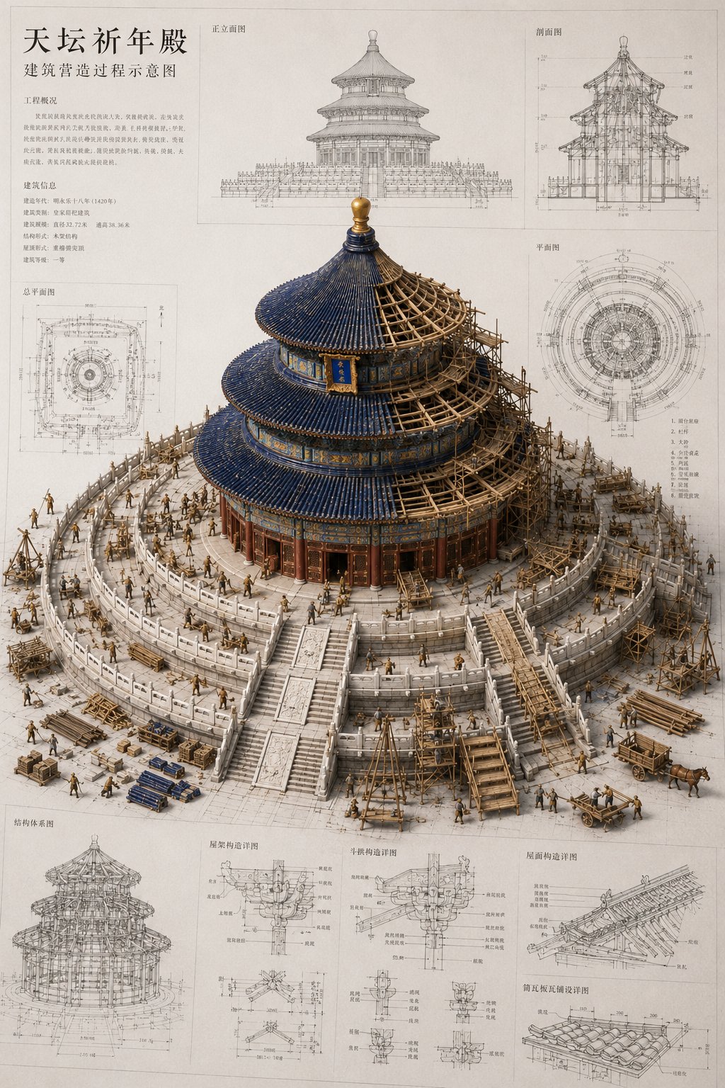 建筑微缩蓝图中国古建模型 / Architectural Miniature Blueprint Chinese Model，海报与插画，海报、插画、信息图，案例输出图 2