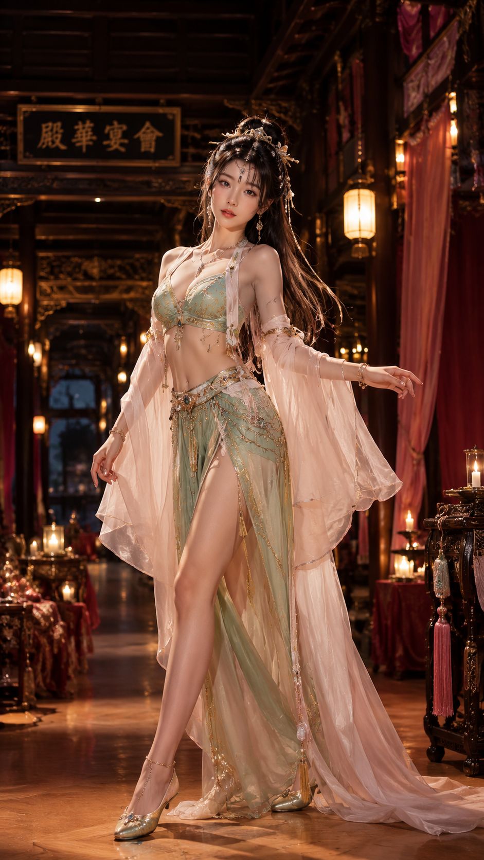 18岁中国网红美女性感舞娘古风宴会 / 18 Year Old Chinese Influencer Sexy Dancer Ancient Banquet，海报与插画，海报、插画、竖版，案例输出图 2