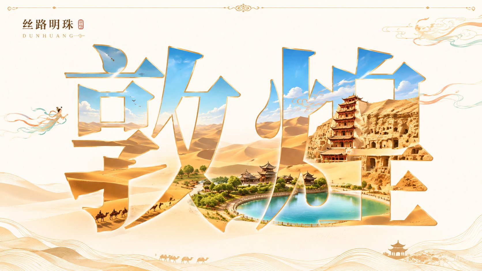敦煌中文字体遮罩城市景观海报 / Dunhuang City Poster Chinese Character Mask Landscape,角色设计,海报、插画、角色,案例输出图 1
